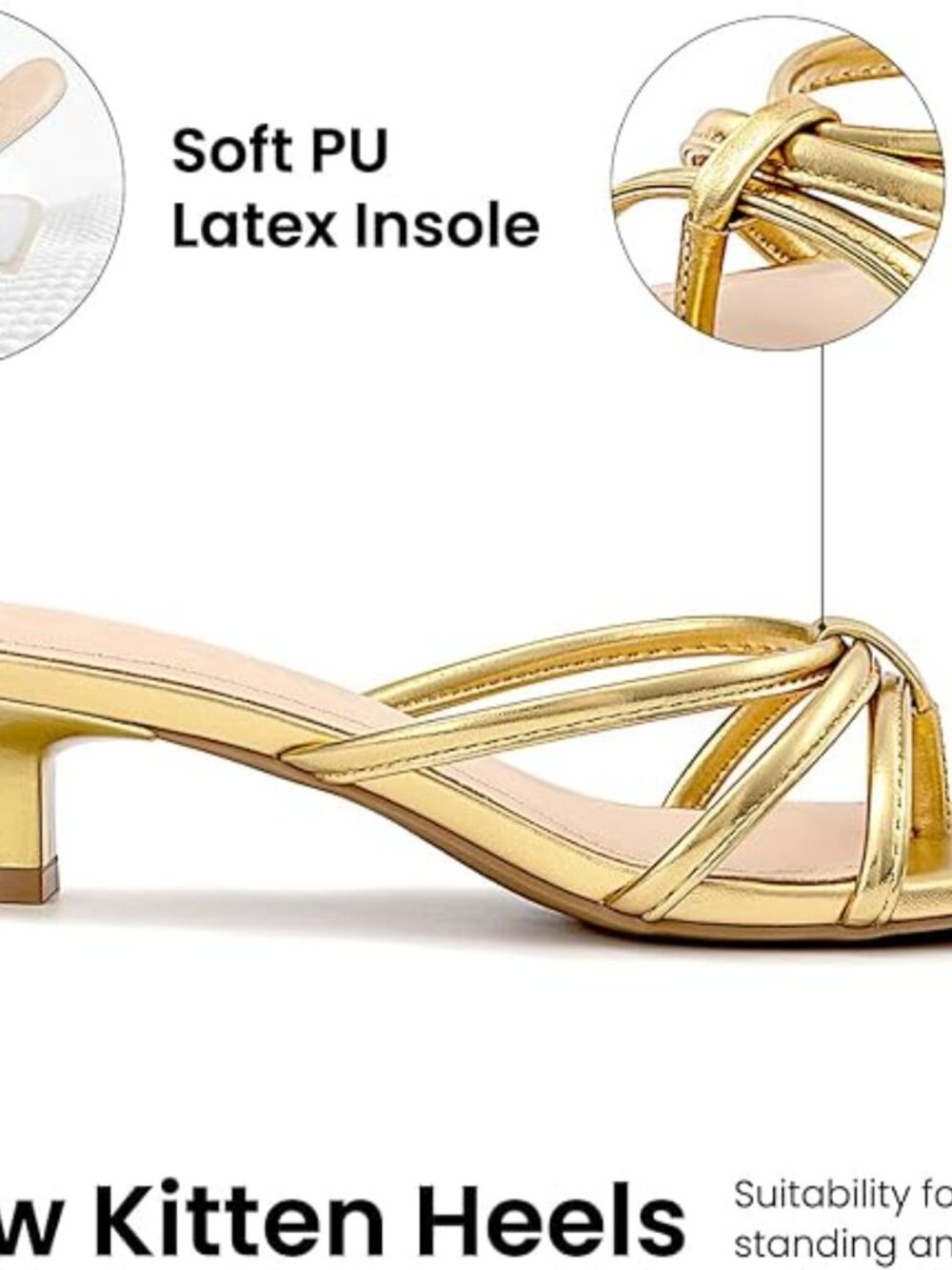 Kitten Heels for Women Square Toe Strappy Flip Flop Low Heels Slip On Thong Heel - Picture 4 of 5